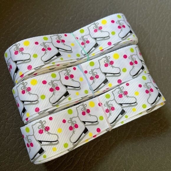 Grosgrain Ribbon 7/8” 5 yards 5/$20 Christmas Winter ice skates snow skating NEW - Picture 3 of 7